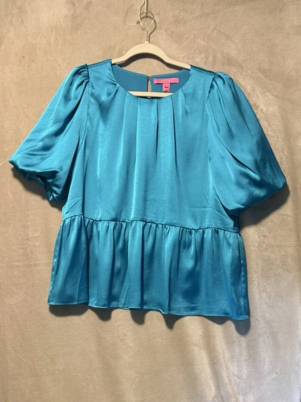 Lilly Pulitzer Blakelynn Blue Rhapsody Puff Sleeve Blouse Peplum Lined Top 16